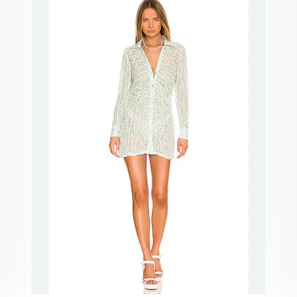 For Love And Lemons drea Green Lace  Polka Dot
Sheer Shirt Dress